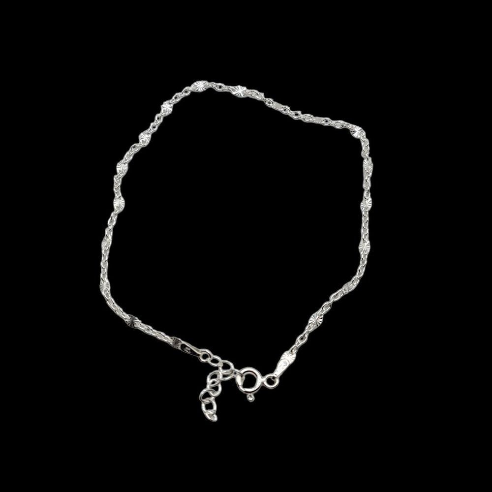 925‎ Silver Rhodium Plated Diamond Cut Anklet Bracelet 9" - 10"